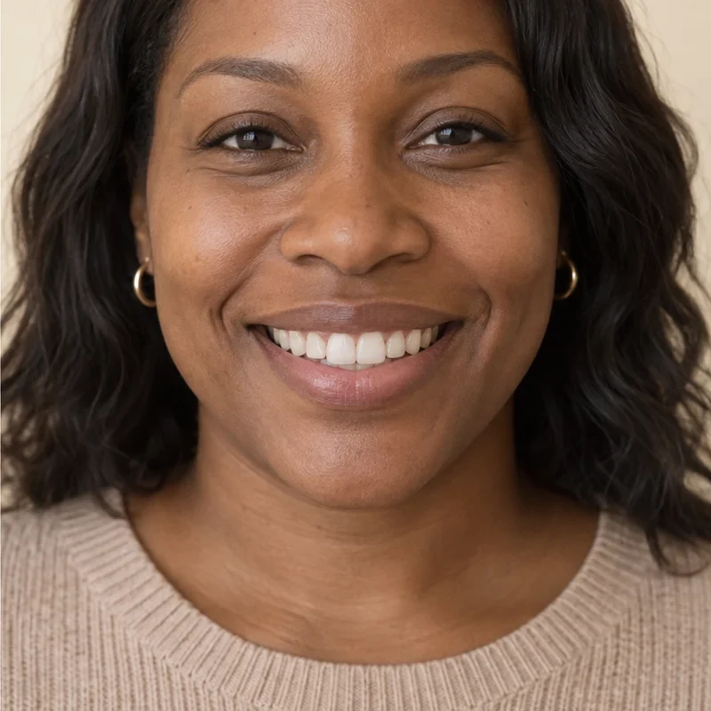 AI-generated after smile of a fictional person; not a real patient result